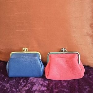 Buxton Blue Or Coral Coin Purse Pebbled Leather